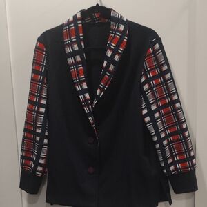 Plaid Sleeve Blazer with Red and Black Accents